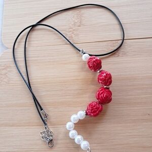 Elegant Red and White Beaded Necklace